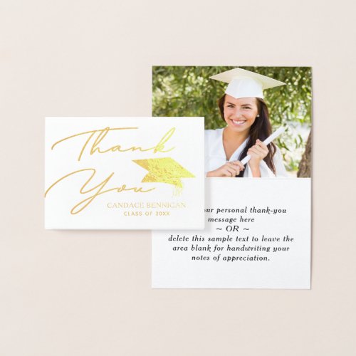 Modern Personalized Graduate Name Photo Thank You Foil Card
