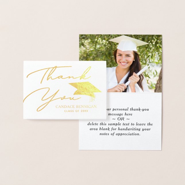 Modern Personalized Graduate Name Photo Thank You Foil Card (Display)