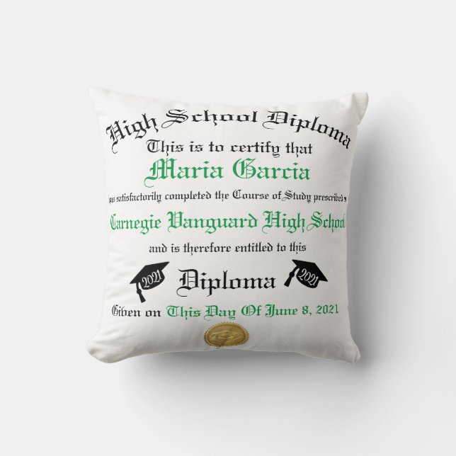 Modern Personalized Graduation Diploma Unique  Throw Pillow (Front)