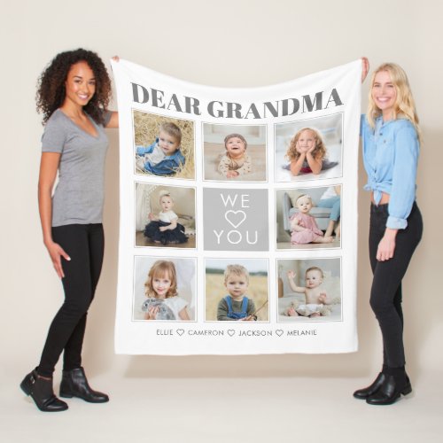 Modern Personalized Grandma We Love You 8_Photos Fleece Blanket