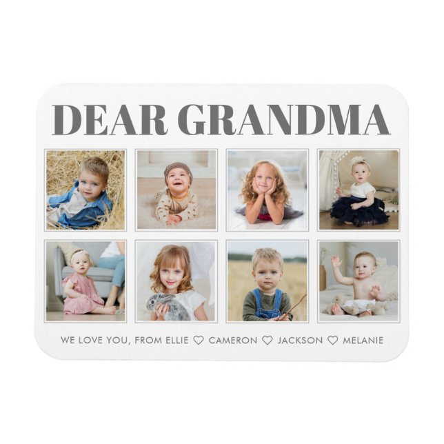 Modern Personalized Grandma We Love You 8-Photos Magnet (Horizontal)