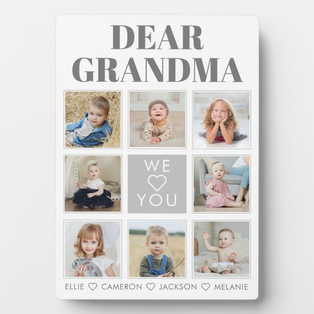 Modern Personalized Grandma We Love You 8-Photos P Plaque (Front)