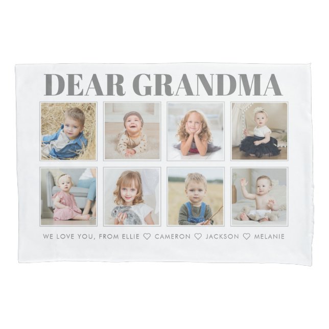 Modern Personalized Grandma We Love You 8-Photos Pillow Case (Front)