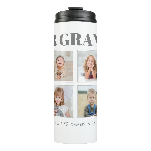 Modern Personalized Grandma We Love You 8-Photos Thermal Tumbler (Front)