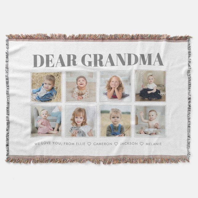 Modern Personalized Grandma We Love You 8-Photos Throw Blanket (Front)