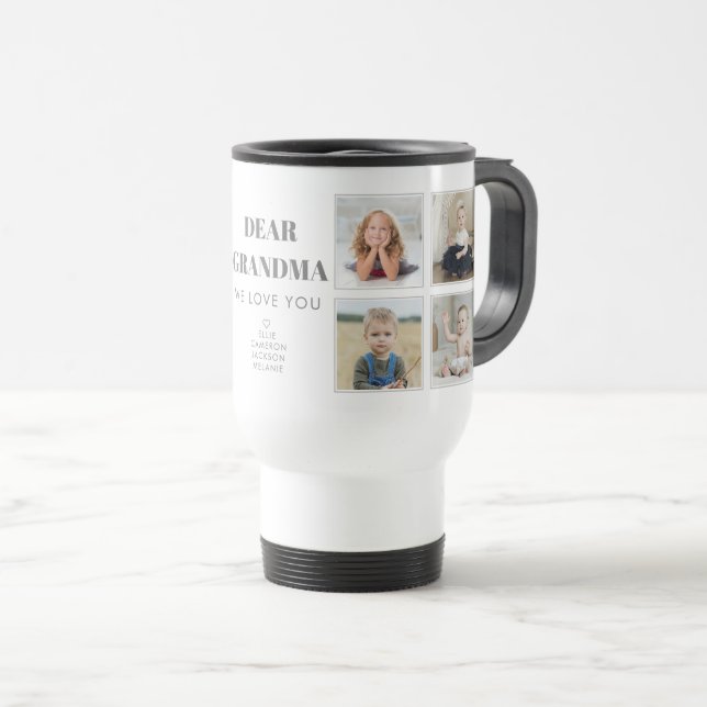 Modern Personalized Grandma We Love You 8-Photos Travel Mug (Front Right)