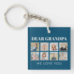 Modern Personalized Grandpa We Love You 8-Photos Keychain