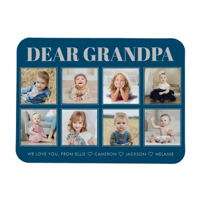 Modern Personalized Grandpa We Love You 8-Photos Magnet (Horizontal)