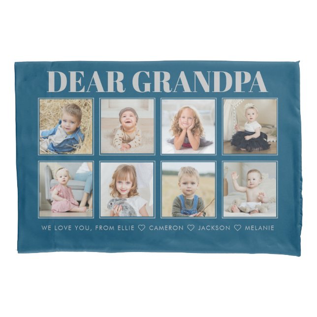 Modern Personalized Grandpa We Love You 8-Photos Pillow Case (Front)