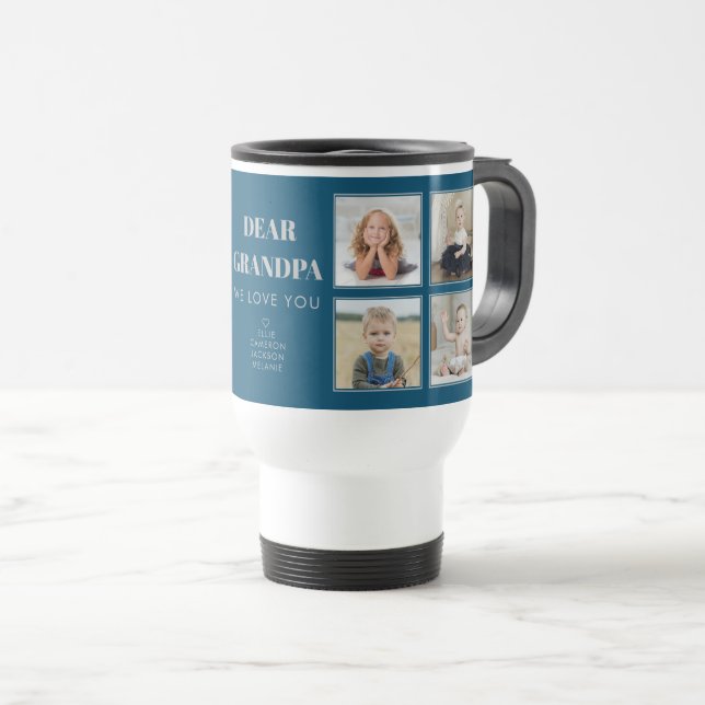 Modern Personalized Grandpa We Love You 8-Photos Travel Mug (Front Right)