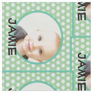 Modern Personalized Green Geometric Your Photo Fabric