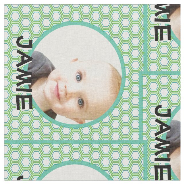 Modern Personalized Green Geometric Your Photo Fabric (Close Up)