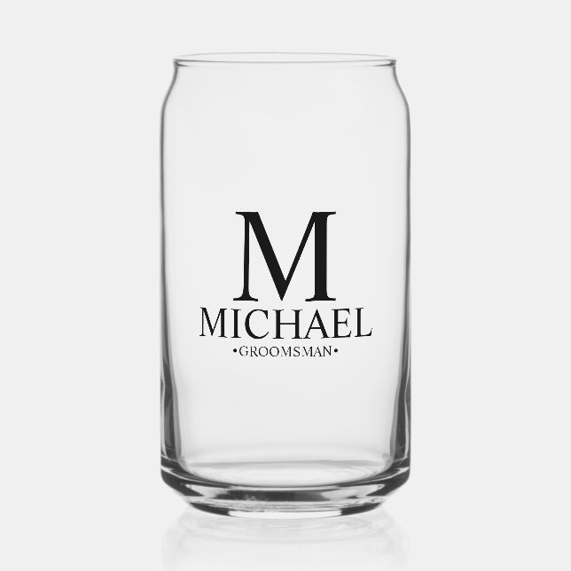 Modern Personalized Groomsman Can Glass (Front)