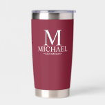 Modern Personalized Groomsman Insulated Tumbler<br><div class="desc">Modern Personalized Groomsman Gifts
featuring personalized monogram, groomsman's name and title in white classic serif font style on burgundy red background.
Also perfect for Best Man, Father of the Bride and more.</div>
