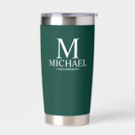 Modern Personalized Groomsman Insulated Tumbler<br><div class="desc">Modern Personalized Groomsman Gifts
featuring personalized monogram,  groomsman's name and title in white classic serif font style on emerald green background.

Also perfect for Best Man,  Father of the Bride and more.</div>