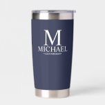 Modern Personalized Groomsman Insulated Tumbler<br><div class="desc">Modern Personalized Groomsman Gifts
featuring personalized monogram, groomsman's name and title in white classic serif font style on navy blue background.
Also perfect for Best Man, Father of the Bride and more.</div>