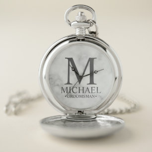 Modern Personalized Groomsman Name and Monogram Pocket Watch