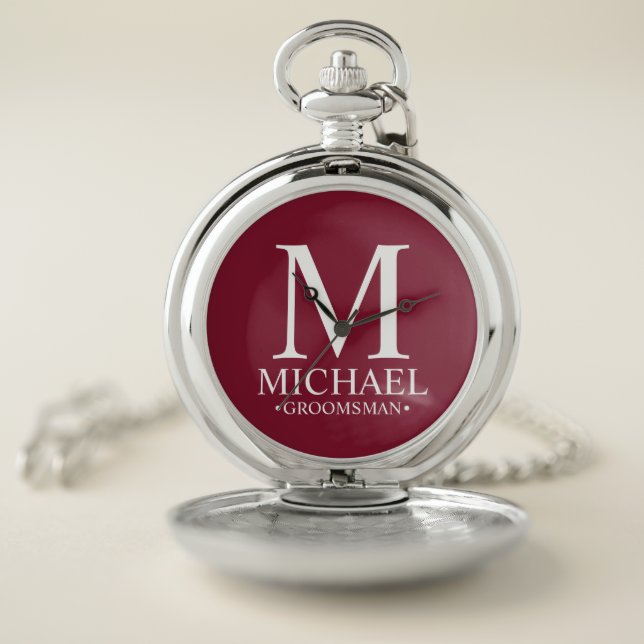 Modern Personalized Groomsman Name and Monogram Pocket Watch (Inside)