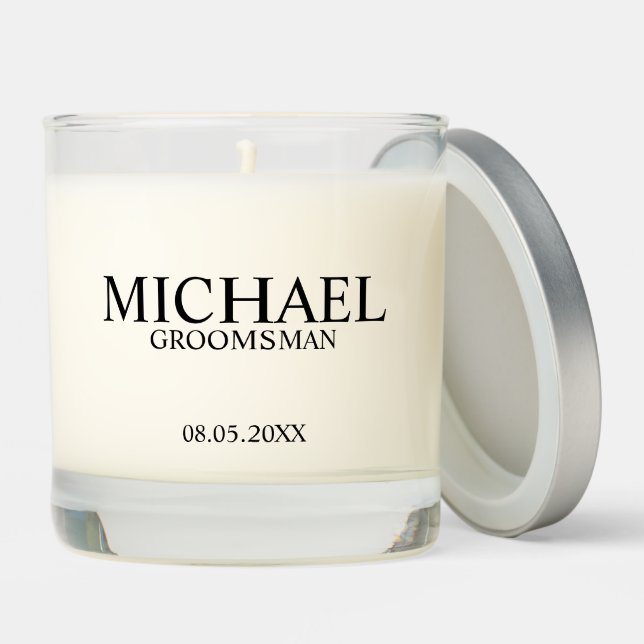 Modern Personalized Groomsman Scented Candle (Lid)