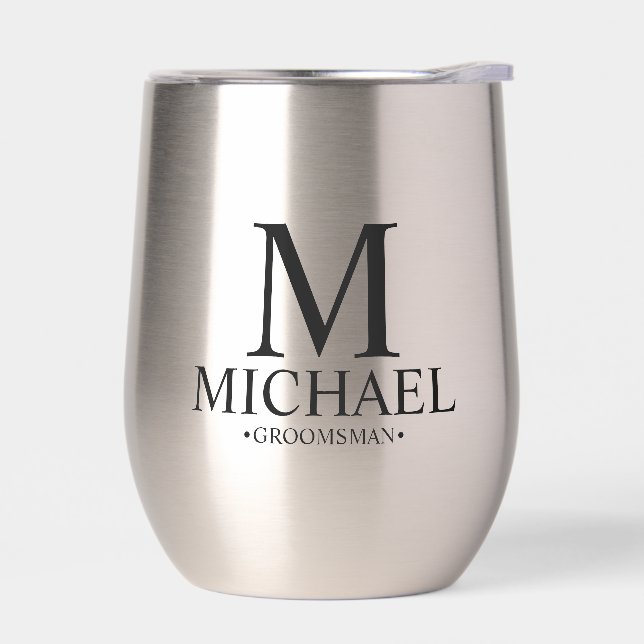 Modern Personalized Groomsman Thermal Wine Tumbler (Left)