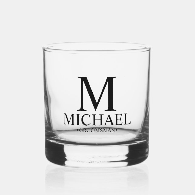 Modern Personalized Groomsman Whiskey Glass (Front)