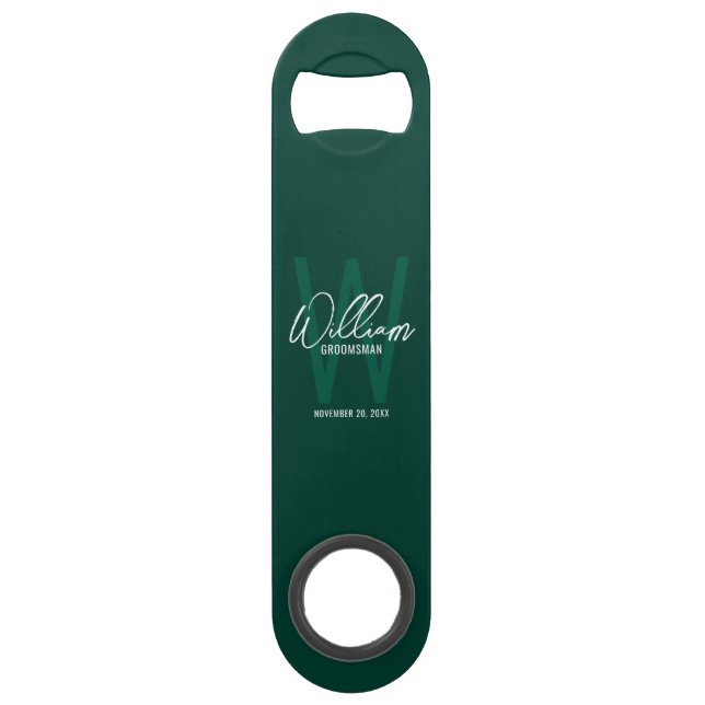 Modern Personalized Groomsman's Monogram and Name Bar Key (Front)