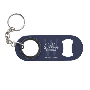 Modern Personalized Groomsman's Monogram and Name Keychain Bottle Opener