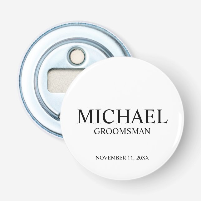 Modern Personalized Groomsman's Name and Monogram Bottle Opener (Front)