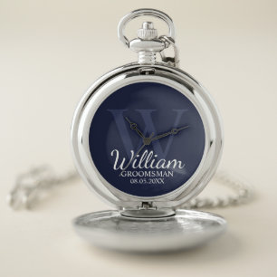 Modern Personalized Groomsman's Name and Monogram Pocket Watch