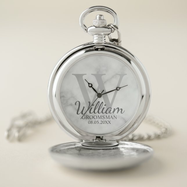 Modern Personalized Groomsman's Name and Monogram Pocket Watch (Inside)
