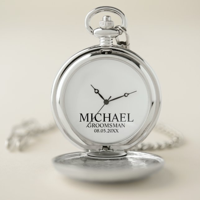 Modern Personalized Groomsman's Name and Monogram Pocket Watch (Inside)