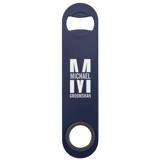 Modern Personalized Groomsmen Monogram and Name Bar Key (Front)