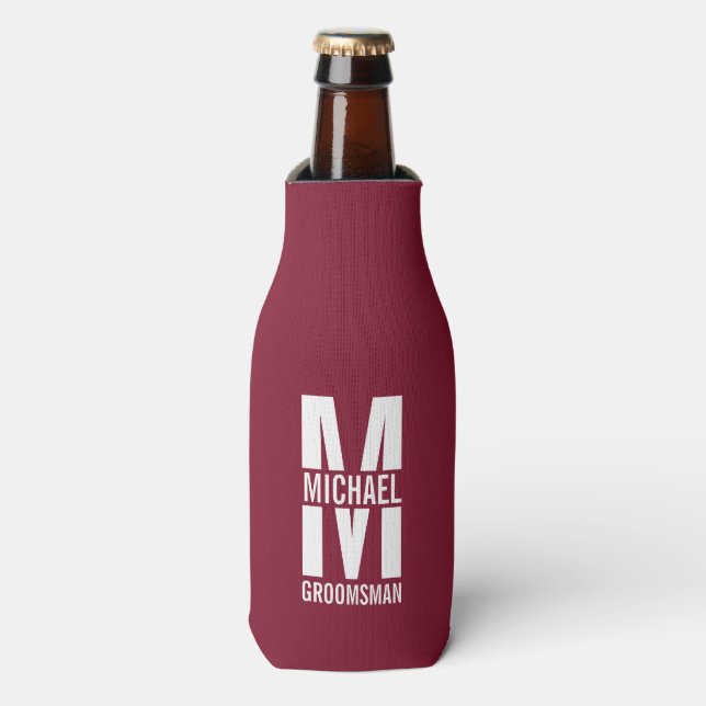 Modern Personalized Groomsmen Monogram and Name Bottle Cooler (Bottle Front)