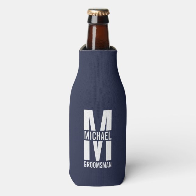 Modern Personalized Groomsmen Monogram and Name Bottle Cooler (Bottle Front)