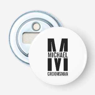 Modern Personalized Groomsmen Monogram and Name Bottle Opener