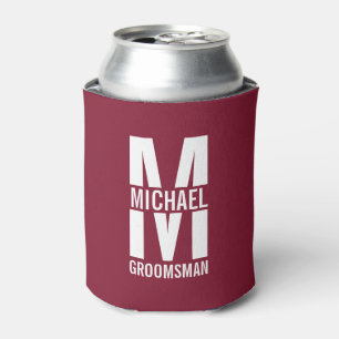 Modern Personalized Groomsmen Monogram and Name Can Cooler