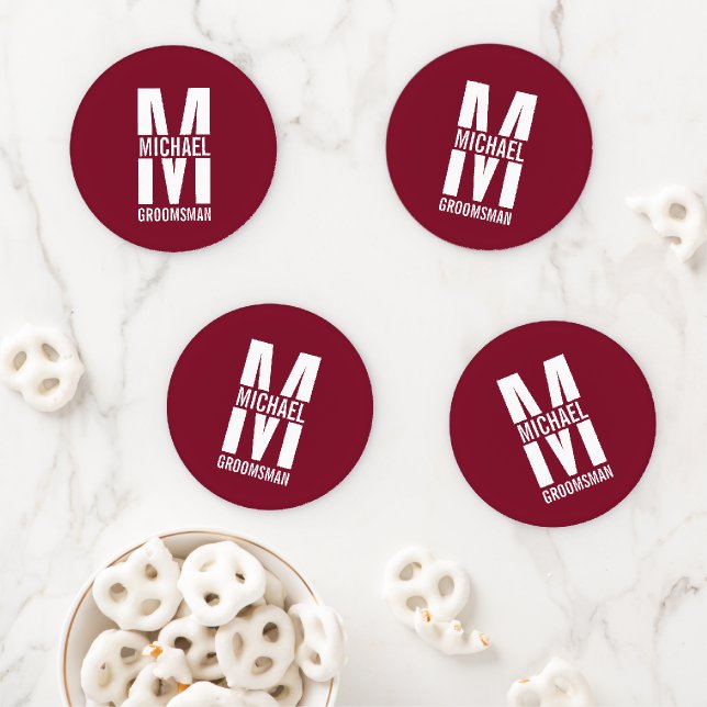 Modern Personalized Groomsmen Monogram and Name Co Coaster Set (In Situ)