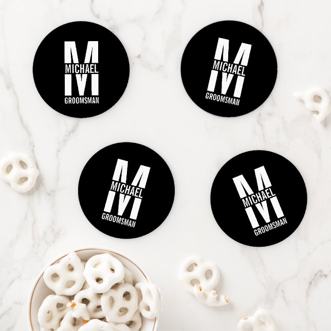 Modern Personalized Groomsmen Monogram and Name Co Coaster Set (In Situ)