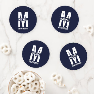 Modern Personalized Groomsmen Monogram and Name Co Coaster Set