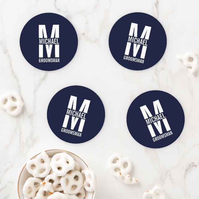 Modern Personalized Groomsmen Monogram and Name Co Coaster Set (In Situ)