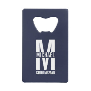 Modern Personalized Groomsmen Monogram and Name Credit Card Bottle Opener