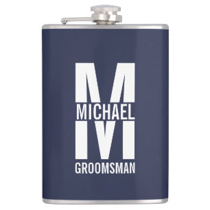 Modern Personalized Groomsmen Monogram and Name Flask