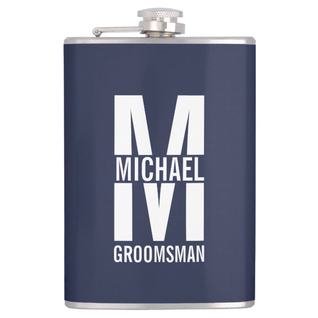 Modern Personalized Groomsmen Monogram and Name Flask (Front)