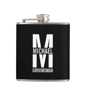 Modern Personalized Groomsmen Monogram and Name Flask