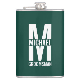 Modern Personalized Groomsmen Monogram and Name Flask