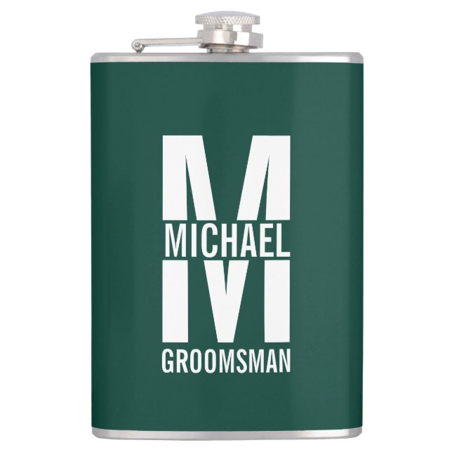Modern Personalized Groomsmen Monogram and Name Flask (Front)