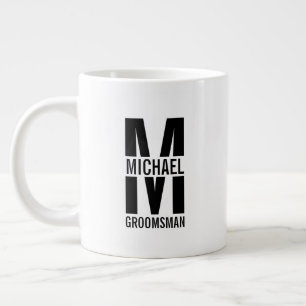 Modern Personalized Groomsmen Monogram and Name Giant Coffee Mug