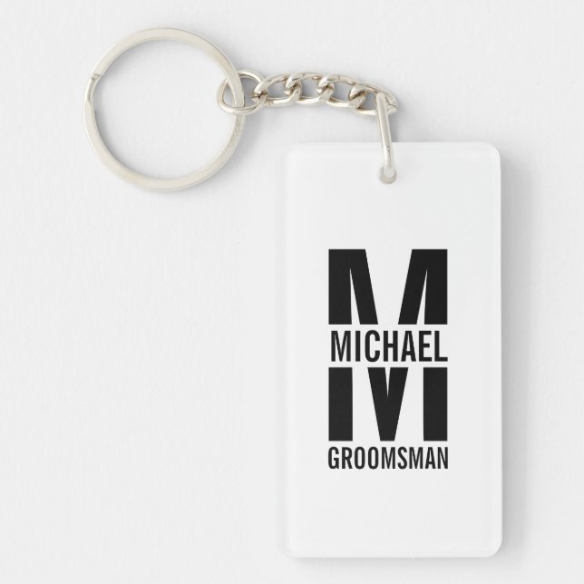 Modern Personalized Groomsmen Monogram and Name Keychain (Front)