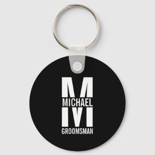 Modern Personalized Groomsmen Monogram and Name Keychain
