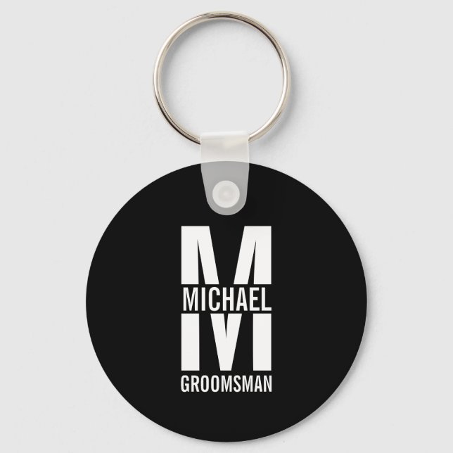 Modern Personalized Groomsmen Monogram and Name Keychain (Front)